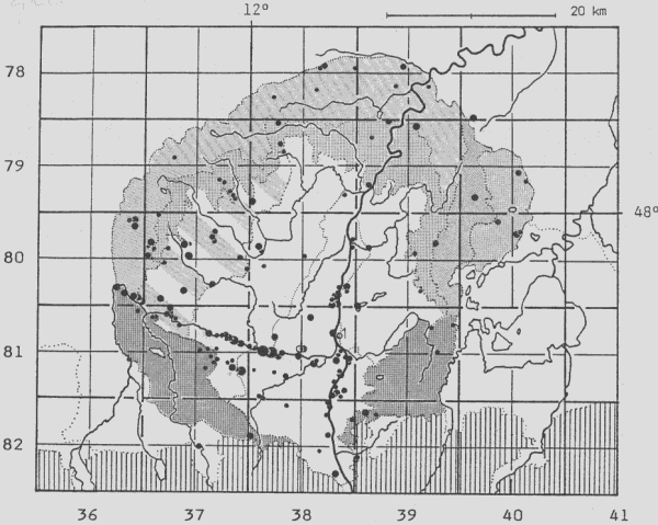 Astragalus glycyphyllos - Bestandes-Übersichtskarte Voralpines Inn-Hügelland